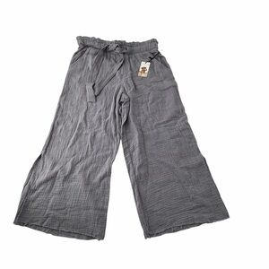 Sincerely Jules Gray Gauze 100% Cotton Wide Leg Cropped Beach Resort Wear Pants